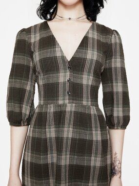 Disturbia Clara Cotton Check Tiered Mini Smock Dress Women's Size 6
